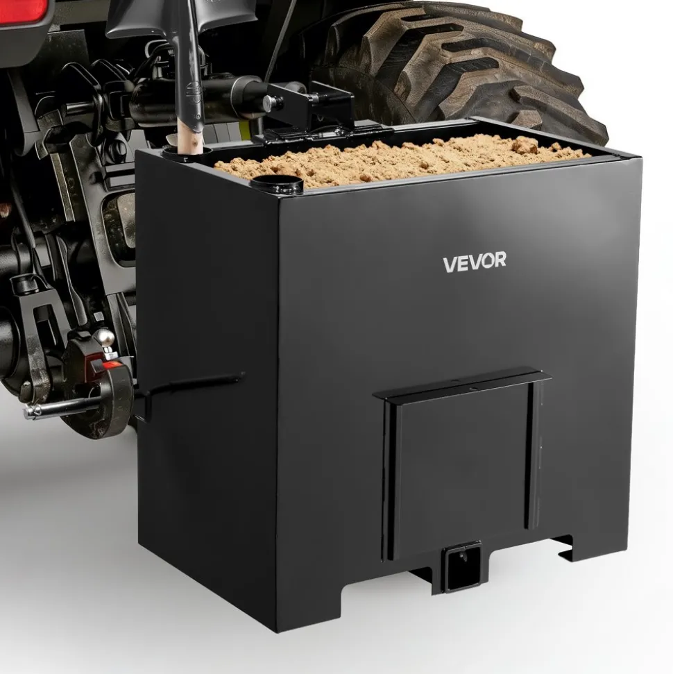 VEVOR Ballast Box, 3-Point Category 1 Tractor Ballast of 800 lbs Capacity, with Standard 2 Inch Hitch Receiver, Heavy-Duty Steel 5 ft³ Large Volume Durable Loader Attachment with Sliding Door, Black