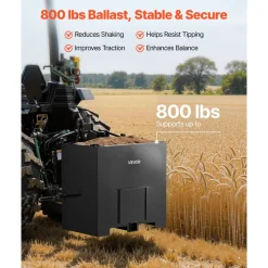 VEVOR Ballast Box, 3-Point Category 1 Tractor Ballast of 800 lbs Capacity, with Standard 2 Inch Hitch Receiver, Heavy-Duty Steel 5 ft³ Large Volume Durable Loader Attachment with Sliding Door, Black
