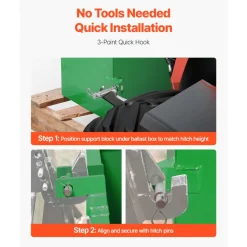 VEVOR Ballast Box, 3-Point Category 1 Tractor Ballast of 800lbs Capacity, for 2 Inch Hitch Receiver, Heavy-Duty Steel 4.3 ft³ Large Volume Loader Attachment with Sliding Door, Green