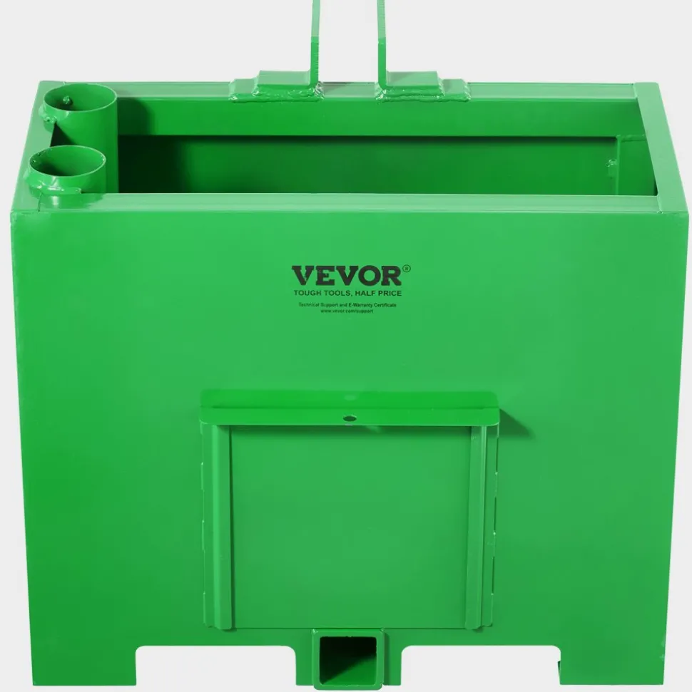 VEVOR Ballast Box, 3-Point Category 1 Tractor Ballast of 800lbs Capacity, for 2 Inch Hitch Receiver, Heavy-Duty Steel 4.3 ft³ Large Volume Loader Attachment with Sliding Door, Green
