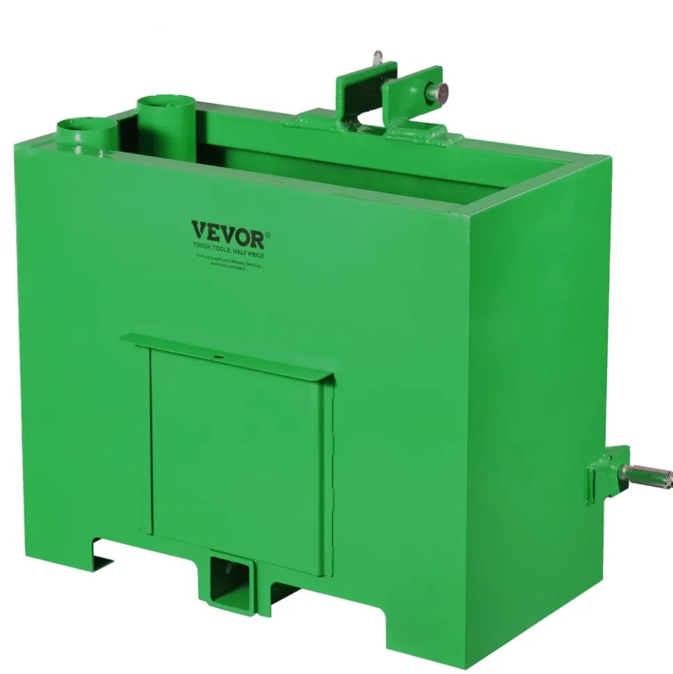 VEVOR Ballast Box, 3-Point Category 1 Tractor Ballast of 800lbs Capacity, for 2 Inch Hitch Receiver, Heavy-Duty Steel 4.3 ft³ Large Volume Loader Attachment with Sliding Door, Green