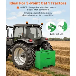 VEVOR Ballast Box, 3-Point Category 1 Tractor Ballast of 800lbs Capacity, for 2 Inch Hitch Receiver, Heavy-Duty Steel 4.3 ft³ Large Volume Loader Attachment with Sliding Door, Green