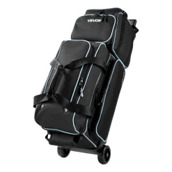 VEVOR 3 Ball Bowling Bag Double Roller Bag with Separate Shoe Compartment, for Bowling Shoes (Up To US Men Size 16), Rolling Ball Bag w/ Wheel, Accessory Pocket, Retractable Handle Extends to 40 in