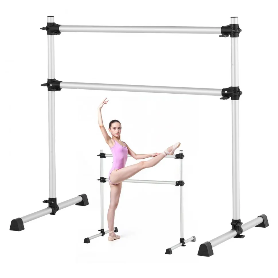 VEVOR Ballet Barre, 4 Ft Aluminum Double Barre Bar for Home, Freestanding Portable Ballet Stretching Dance Bars, Height Adjustable Anti-Wobble Fitness Studio Equipment, for Pilates Balance Workout