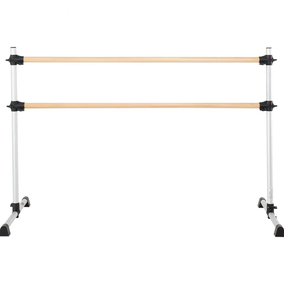 VEVOR Ballet Barre, 6 Ft Double Beechwood Barre Bar for Home, Freestanding Portable Ballet Stretching Dance Bars, Height Adjustable Anti-Wobble Fitness Gym Equipment, for Pilates Balance Workout