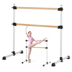 VEVOR Ballet Barre, 4 Ft Double Beechwood Barre Bar for Home, Freestanding Portable Ballet Stretching Dance Bars, Height Adjustable Anti-Wobble Fitness Gym Equipment, for Pilates Balance Workout