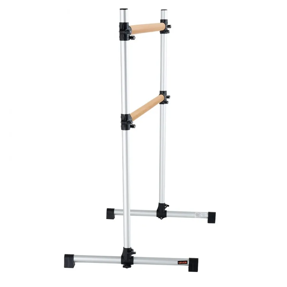 VEVOR Ballet Barre, 4 Ft Double Beechwood Barre Bar for Home, Freestanding Portable Ballet Stretching Dance Bars, Height Adjustable Anti-Wobble Fitness Gym Equipment, for Pilates Balance Workout