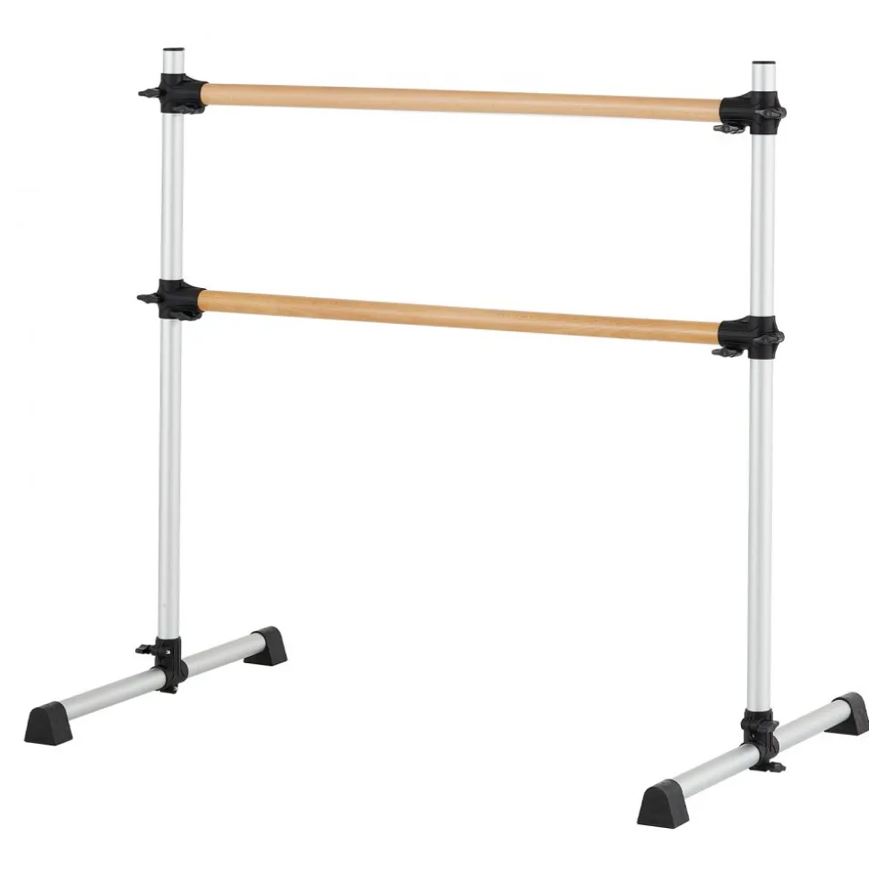 VEVOR Ballet Barre, 4 Ft Double Beechwood Barre Bar for Home, Freestanding Portable Ballet Stretching Dance Bars, Height Adjustable Anti-Wobble Fitness Gym Equipment, for Pilates Balance Workout