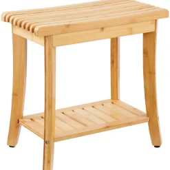 VEVOR Bamboo Shower Bench, 19.1 x 11.3 x 18.3 in, Waterproof Shower Stool Chair with Storage Shelf, 330lbs Load Capacity Spa Bath Seat Organizer, for Adults Seniors Women Elderly Indoor Outdoor