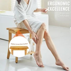 VEVOR Bamboo Shower Bench, 19.1 x 11.3 x 18.3 in, Waterproof Shower Stool Chair with Storage Shelf, 330lbs Load Capacity Spa Bath Seat Organizer, for Adults Seniors Women Elderly Indoor Outdoor