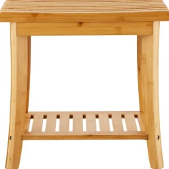 VEVOR Bamboo Shower Bench, 19.1 x 11.3 x 18.3 in, Waterproof Shower Stool Chair with Storage Shelf, 330lbs Load Capacity Spa Bath Seat Organizer, for Adults Seniors Women Elderly Indoor Outdoor