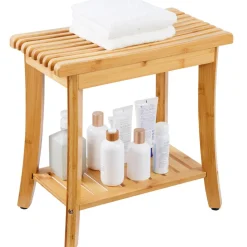 VEVOR Bamboo Shower Bench, 19.1 x 11.3 x 18.3 in, Waterproof Shower Stool Chair with Storage Shelf, 330lbs Load Capacity Spa Bath Seat Organizer, for Adults Seniors Women Elderly Indoor Outdoor
