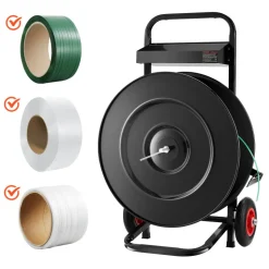 VEVOR Banding Strapping Cart, Fit for PET/PP/Polyester Strapping Coils with 8 or 16 in Core Size, Heavy Duty Strapping Dispenser Equipped with Upgrade Brake System, Built-in Spacious Tray for Tools