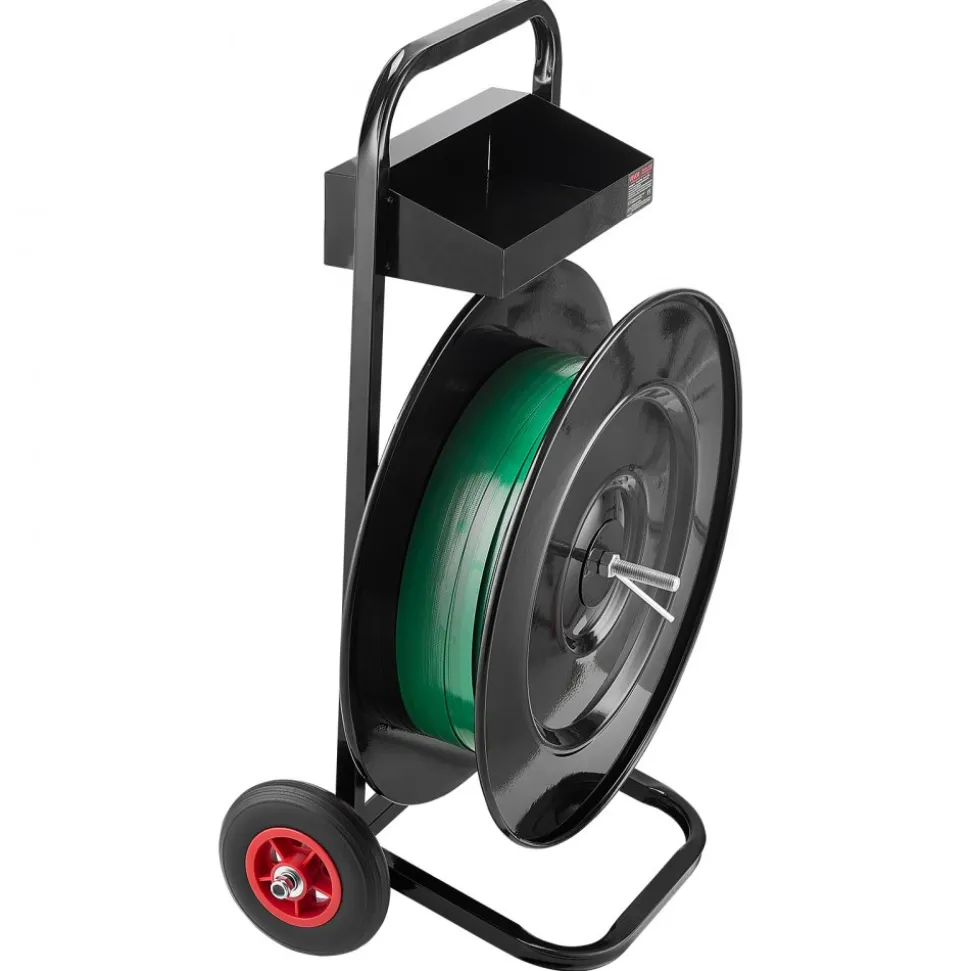 VEVOR Banding Strapping Cart, Fit for PET/PP/Polyester Strapping Coils with 8 or 16 in Core Size, Heavy Duty Strapping Dispenser Equipped with Upgrade Brake System, Built-in Spacious Tray for Tools