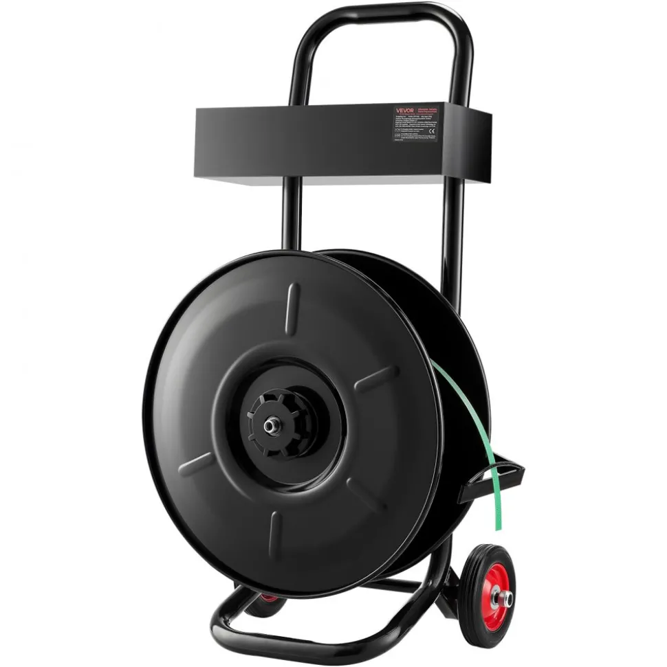 VEVOR Banding Strapping Cart, Fit for PET / PP / Polyester Strapping Coils with 8 inches Core Size, Heavy Duty Strapping Dispenser Equipped with Upgrade Brake System, Built-in Spacious Tray for Tools