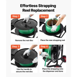 VEVOR Banding Strapping Cart, Fit for PET / PP / Polyester Strapping Coils with 8 inches Core Size, Heavy Duty Strapping Dispenser Equipped with Upgrade Brake System, Built-in Spacious Tray for Tools