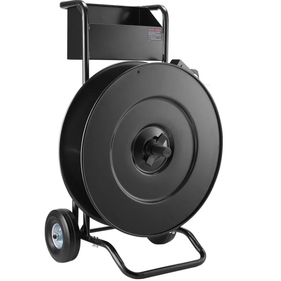 VEVOR Banding Strapping Cart, Fit for PET / PP / Steel Strap Coils with 8 or 16 inches Core Size, Heavy Duty Strapping Dispenser Equipped with Upgrade Drum Brake, Built-in Spacious Tray for Tools