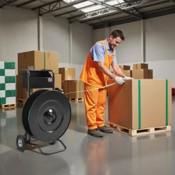 VEVOR Banding Strapping Cart, Fit for PET / PP / Steel Strap Coils with 8 or 16 inches Core Size, Heavy Duty Strapping Dispenser Equipped with Upgrade Drum Brake, Built-in Spacious Tray for Tools