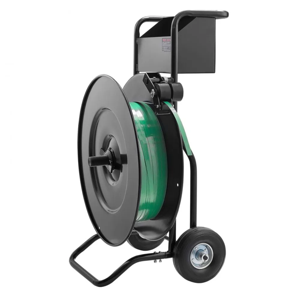 VEVOR Banding Strapping Cart, Fit for PET / PP / Steel Strap Coils with 8 or 16 inches Core Size, Heavy Duty Strapping Dispenser Equipped with Upgrade Drum Brake, Built-in Spacious Tray for Tools