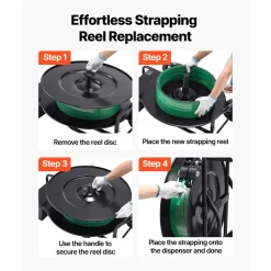 VEVOR Banding Strapping Cart, Fit for PET / PP / Steel Strap Coils with 8 or 16 inches Core Size, Heavy Duty Strapping Dispenser Equipped with Upgrade Drum Brake, Built-in Spacious Tray for Tools