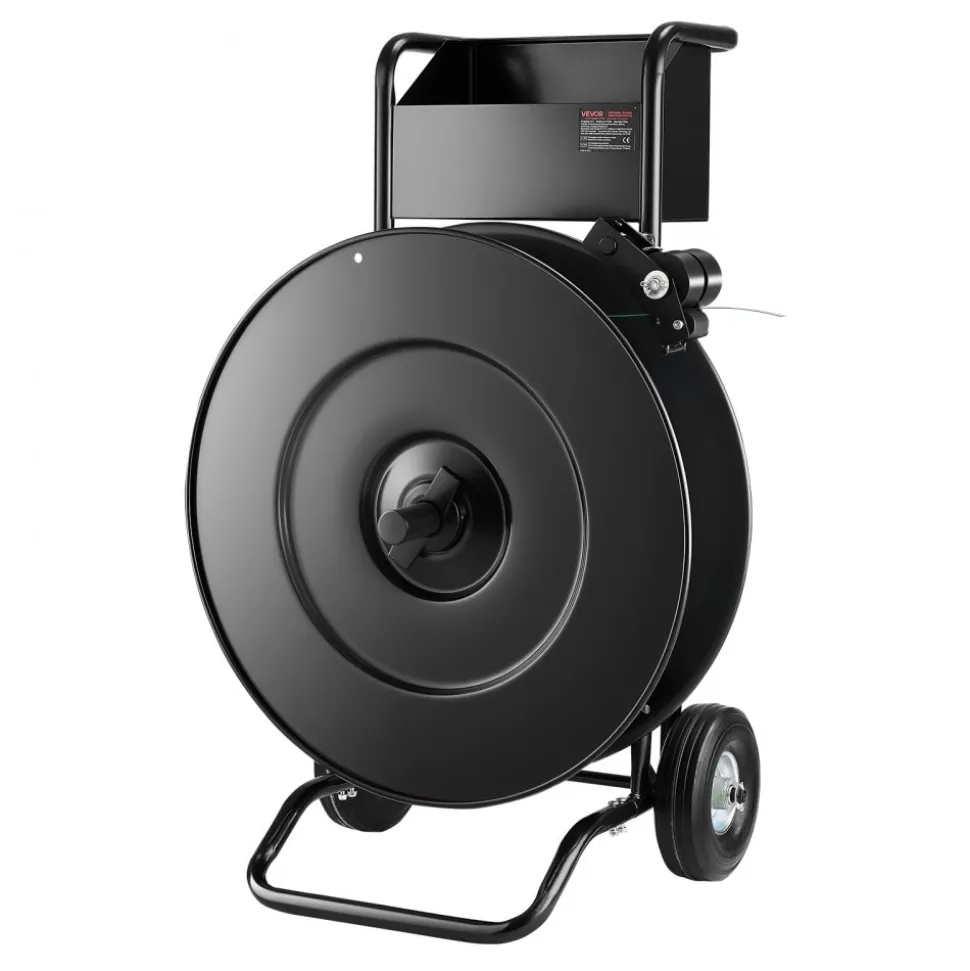 VEVOR Banding Strapping Cart, Fit for PET / PP / Steel Strap Coils with 8 or 16 inches Core Size, Heavy Duty Strapping Dispenser Equipped with Upgrade Drum Brake, Built-in Spacious Tray for Tools