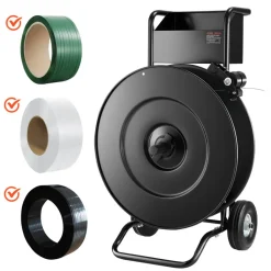 VEVOR Banding Strapping Cart, Fit for PET / PP / Steel Strap Coils with 8 or 16 inches Core Size, Heavy Duty Strapping Dispenser Equipped with Upgrade Drum Brake, Built-in Spacious Tray for Tools