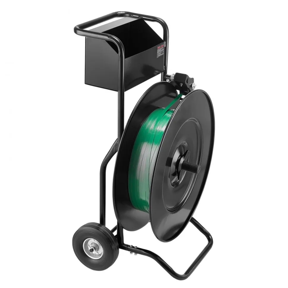 VEVOR Banding Strapping Cart, Fit for PET / PP / Steel Strap Coils with 8 or 16 inches Core Size, Heavy Duty Strapping Dispenser Equipped with Upgrade Drum Brake, Built-in Spacious Tray for Tools
