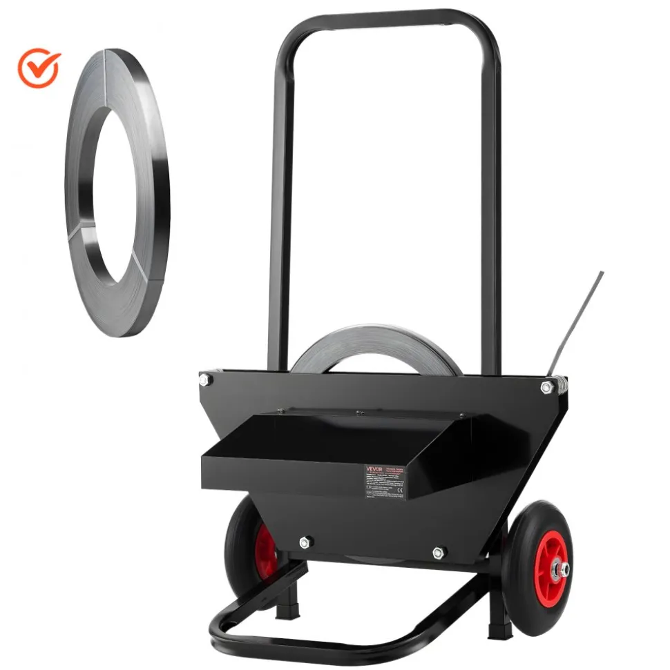 VEVOR Banding Strapping Cart, Fit for Steel Strapping Coils with 23.6 inches Core Outer Size, Heavy Duty Strapping Dispenser with Rubber Wheels, Suitable for Factory, Warehouse, Loading Area