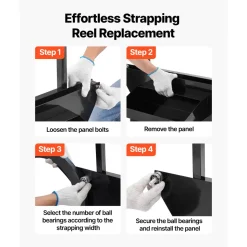 VEVOR Banding Strapping Cart, Fit for Steel Strapping Coils with 23.6 inches Core Outer Size, Heavy Duty Strapping Dispenser with Rubber Wheels, Suitable for Factory, Warehouse, Loading Area