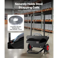 VEVOR Banding Strapping Cart, Fit for Steel Strapping Coils with 23.6 inches Core Outer Size, Heavy Duty Strapping Dispenser with Rubber Wheels, Suitable for Factory, Warehouse, Loading Area