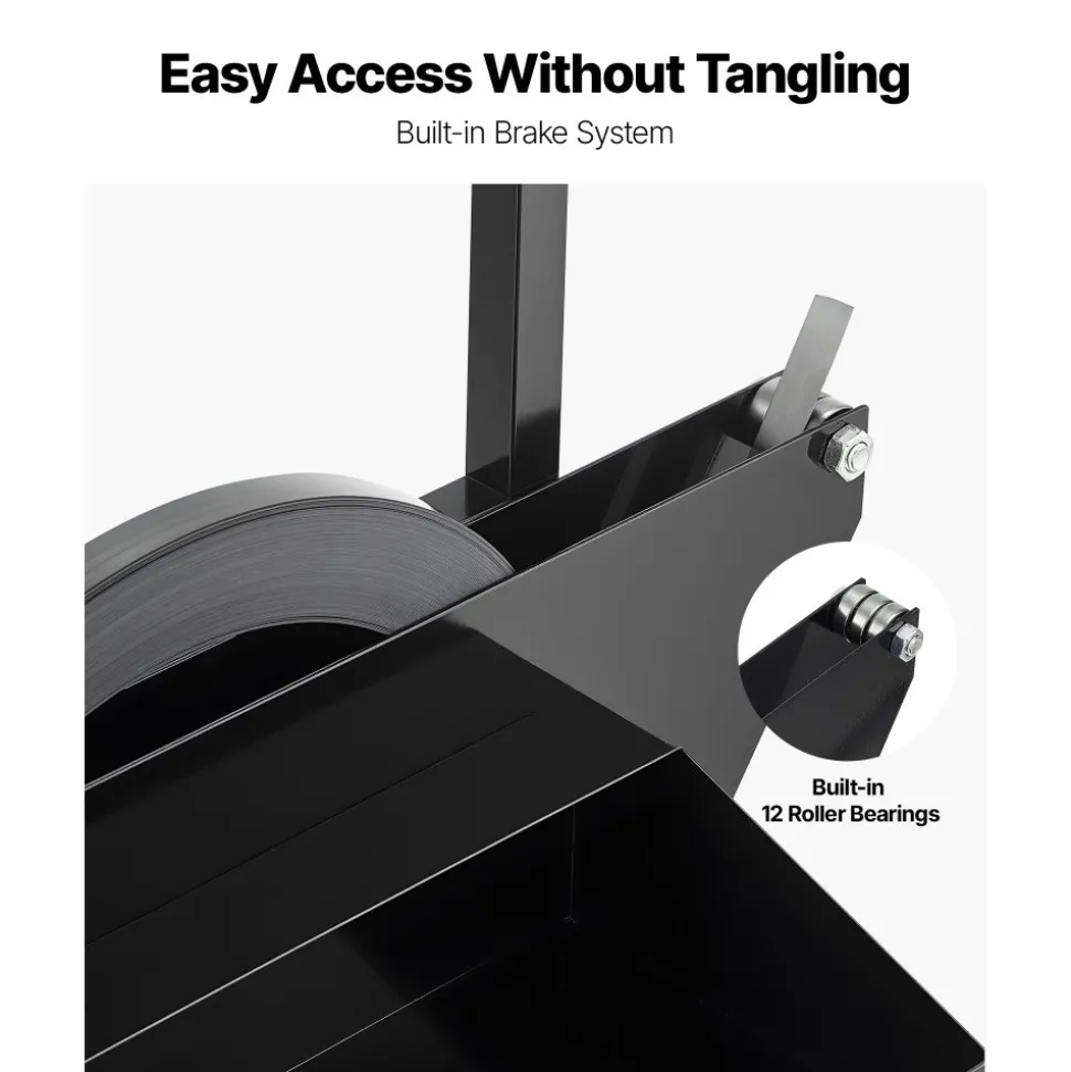 VEVOR Banding Strapping Cart, Fit for Steel Strapping Coils with 23.6 inches Core Outer Size, Heavy Duty Strapping Dispenser with Rubber Wheels, Suitable for Factory, Warehouse, Loading Area