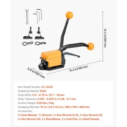 VEVOR Banding Strapping Kit, Heavy Duty A3 Steel Banding Sealer Tool with Adjustable Width, Manual Metal Pallet Packaging Strapping Kit for Warehouse, Transportation, Industrial Bundling, Home Use