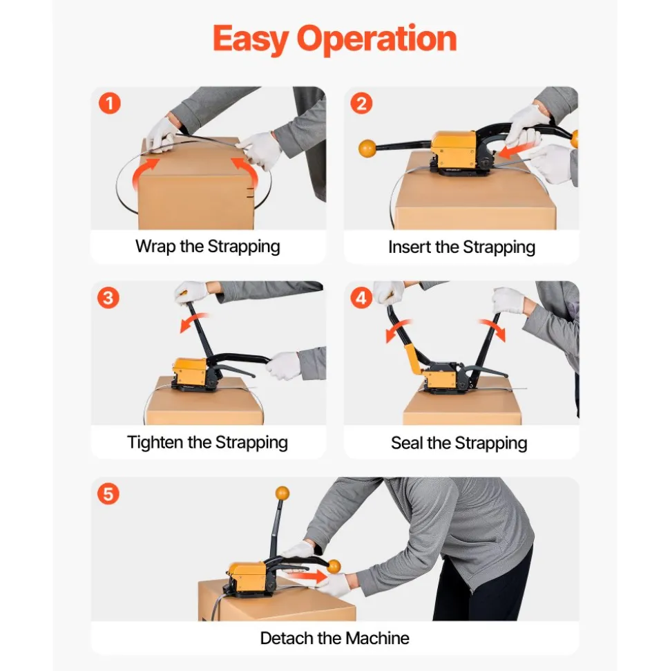 VEVOR Banding Strapping Kit, Heavy Duty A3 Steel Banding Sealer Tool with Adjustable Width, Manual Metal Pallet Packaging Strapping Kit for Warehouse, Transportation, Industrial Bundling, Home Use