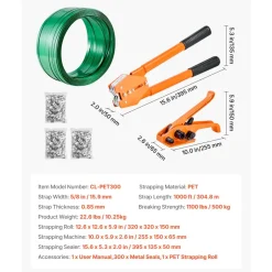 VEVOR Banding Strapping Kit, Heavy Duty Banding Sealer Tool with 1000 ft Length PET Band, 300 Metal Seals, Plastic Manual Pallet Packaging Strapping Kit for Warehouse/Shipping/Moving/Home, Orange