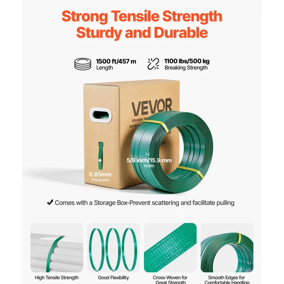 VEVOR Banding Strapping Kit, Heavy Duty Banding Sealer Tool with 1500 ft PET Band, 450 Metal Seals, 150 Corner Protectors & Gloves, Plastic Pallet Packaging Strapping Kit for Warehouse/Shipping/Moving