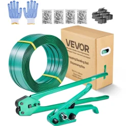 VEVOR Banding Strapping Kit, Heavy Duty Banding Sealer Tool with 1500 ft PET Band, 450 Metal Seals, 150 Corner Protectors & Gloves, Plastic Pallet Packaging Strapping Kit for Warehouse/Shipping/Moving