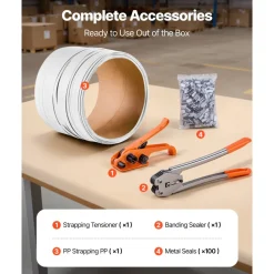 VEVOR Banding Strapping Kit, Heavy Duty Banding Sealer Tool with 3200 ft Length PP Band, 1000 Metal Seals, 50 Corner Protectors, Plastic Pallet Packaging Strapping Kit for Warehouse/Shipping/Moving