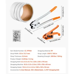 VEVOR Banding Strapping Kit, Heavy Duty Banding Sealer Tool with 3200 ft Length PP Band, 1000 Metal Seals, 50 Corner Protectors, Plastic Pallet Packaging Strapping Kit for Warehouse/Shipping/Moving