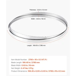 VEVOR Bandsaw Blade, 109.45 Inch Length, 4 TPI Band Saw Blade with 18 HRC Hardened Sharp Teeth, High-Strength Carbon Steel, 0.6 Inch Width, Replacement for Major Woodworking Band Saw Brands, 1 Pack