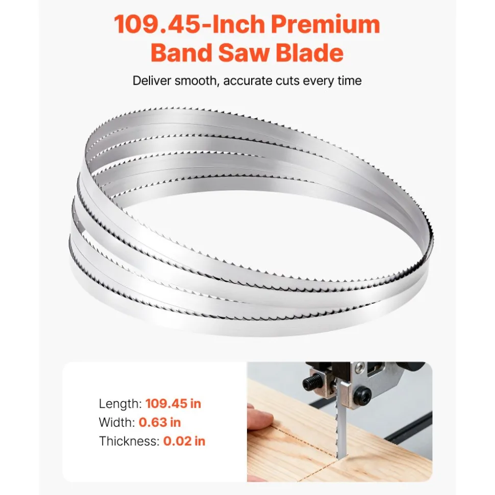VEVOR Bandsaw Blade, 109.45 Inch Length, 4 TPI Band Saw Blade with 18 HRC Hardened Sharp Teeth, High-Strength Carbon Steel, 0.6 Inch Width, Replacement for Major Woodworking Band Saw Brands, 1 Pack
