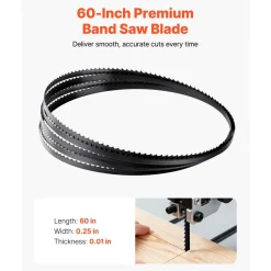 VEVOR Bandsaw Blade, 60 Inch Length, 6 TPI Band Saw Blade with 15 HRC Hardened Sharp Teeth, SK5 High-Strength Carbon Steel, 0.25 Inch Width, Replacement for Major Woodworking Band Saw Brands, 1 Pack
