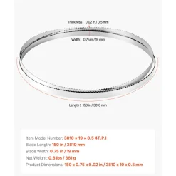VEVOR Bandsaw Blade, 150 Inch Length, 4 TPI Band Saw Blade with 18 HRC Hardened Sharp Teeth, SK5 High-Strength Carbon Steel, 0.75 Inch Width, Replacement for Major Woodworking Band Saw Brands, 1 Pack