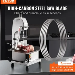 VEVOR Band Saw Blade, 51.2x0.63x0.02 inch, 5 PCS/Pack Meat Bandsaw Blades for Replacement, Carbon Steel Blade, Meat Cutting Blade Wrapped by Rust-Proof Paper, Fit for Commercial Bone Saw Machines