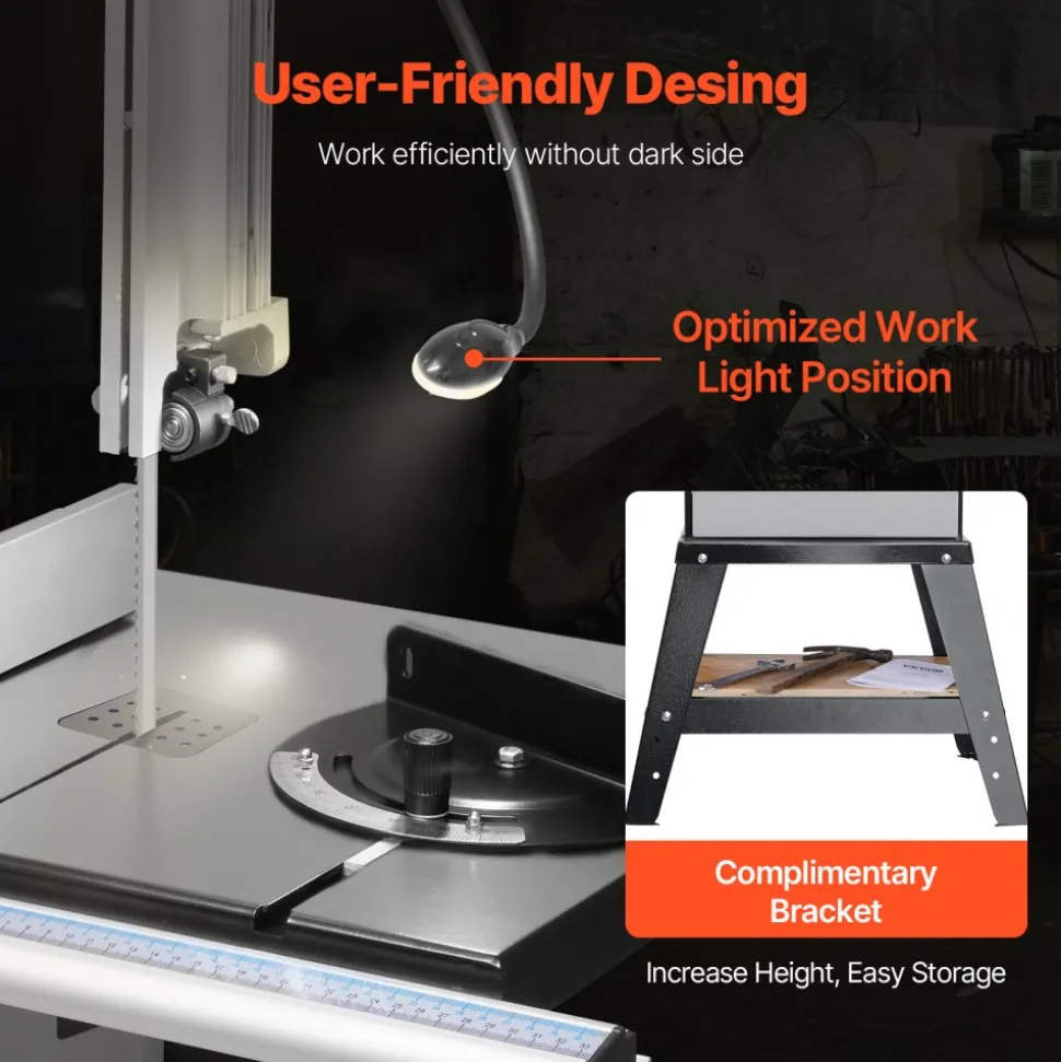 VEVOR Band Saw, 13.39-Inch, Benchtop Bandsaw with Stand, 440-846 RPM Continuously Viable Speed, 1100W 1-1/2HP, 110V, Optimized Work Light, and Miter Gauge, for Woodworking Aluminum Wood Metal Copper