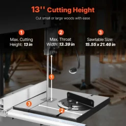 VEVOR Band Saw, 13.39-Inch, Benchtop Bandsaw with Stand, 440-846 RPM Continuously Viable Speed, 1100W 1-1/2HP, 110V, Optimized Work Light, and Miter Gauge, for Woodworking Aluminum Wood Metal Copper
