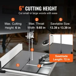 VEVOR Band Saw with Stand, 9.65-Inch, 560&1100 RPM Two-Speed Benchtop Bandsaw, 370W 1/2HP Motor 6'' Cutting Height 72.13'' Sawblade Length, with Fence and Miter Gauge, for Woodworking Aluminum Plastic