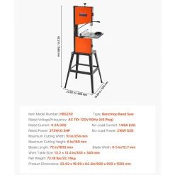 VEVOR Band Saw with Stand, 10-Inch, Two-Speed Benchtop Bandsaw, 373W 1/2 HP, 6 in Max Cutting Height, 13.2 x 13.4 in Cast Iron Table, with 360° Work Light, Miter Gauge, Fence, Band Saw for Woodworking