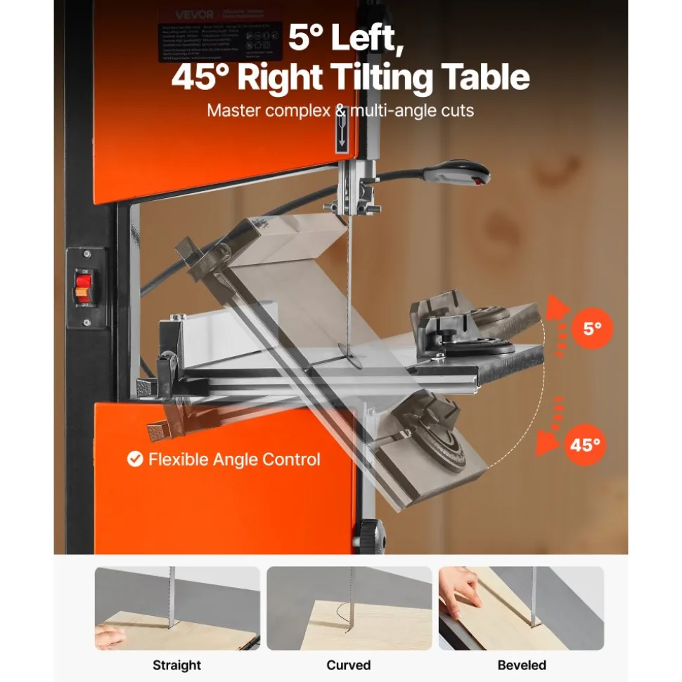 VEVOR Band Saw with Stand, 10-Inch, Two-Speed Benchtop Bandsaw, 373W 1/2 HP, 6 in Max Cutting Height, 13.2 x 13.4 in Cast Iron Table, with 360° Work Light, Miter Gauge, Fence, Band Saw for Woodworking