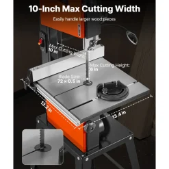 VEVOR Band Saw with Stand, 10-Inch, Two-Speed Benchtop Bandsaw, 373W 1/2 HP, 6 in Max Cutting Height, 13.2 x 13.4 in Cast Iron Table, with 360° Work Light, Miter Gauge, Fence, Band Saw for Woodworking