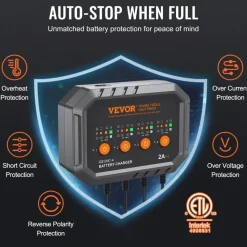 VEVOR 4-Bank Smart Battery Charger, 8A Total, 2A per Bank, for 6V/12V LiFePO4 and Lead-Acid AGM/Gel/SLA Batteries up to 40Ah, Automatic Charger Maintainer for Motorcycle, ATV and Lawn Mower